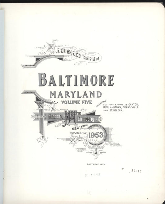 Sanborn Fire Insurance Map from Baltimore, Independent Cities, Maryland (1953), Sheet #0001 - Historic Sanborn Fire Insurance Map Print, vintage old map wall art, antique decor, genealogy gift, Maryland Maryland map