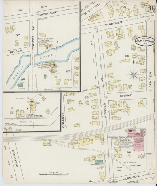 Sanborn Fire Insurance Map from Jamestown, Chautauqua County, New York (1886), Sheet #0008 - Historic Sanborn Fire Insurance Map Print, vintage old map wall art, antique decor, genealogy gift, New York New York map