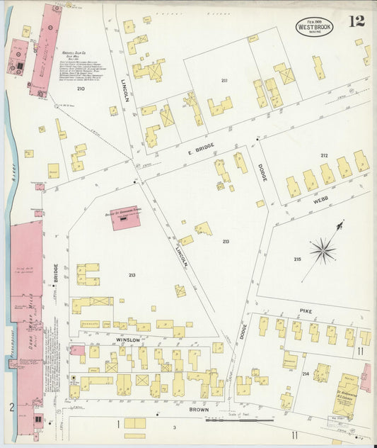 Sanborn Fire Insurance Map from Westbrook, Cumberland County, Maine (1909), Sheet #0012 - Historic Sanborn Fire Insurance Map Print, vintage old map wall art, antique decor, genealogy gift, Maine Maine map