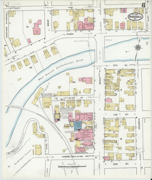Sanborn Fire Insurance Map from Honesdale, Wayne County, Pennsylvania (1920), Sheet #0008 - Historic Sanborn Fire Insurance Map Print, vintage old map wall art, antique decor, genealogy gift, Pennsylvania Pennsylvania map
