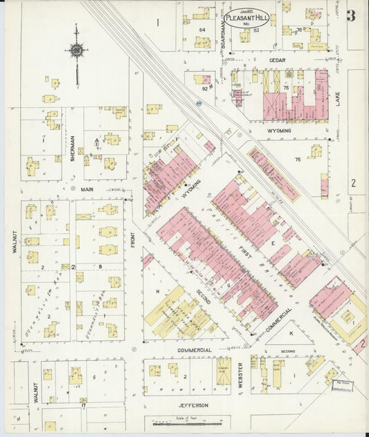 Sanborn Fire Insurance Map from Pleasant Hill, Cass County, Missouri (1913), Sheet #0003 - Historic Sanborn Fire Insurance Map Print, vintage old map wall art, antique decor, genealogy gift, Missouri Missouri map