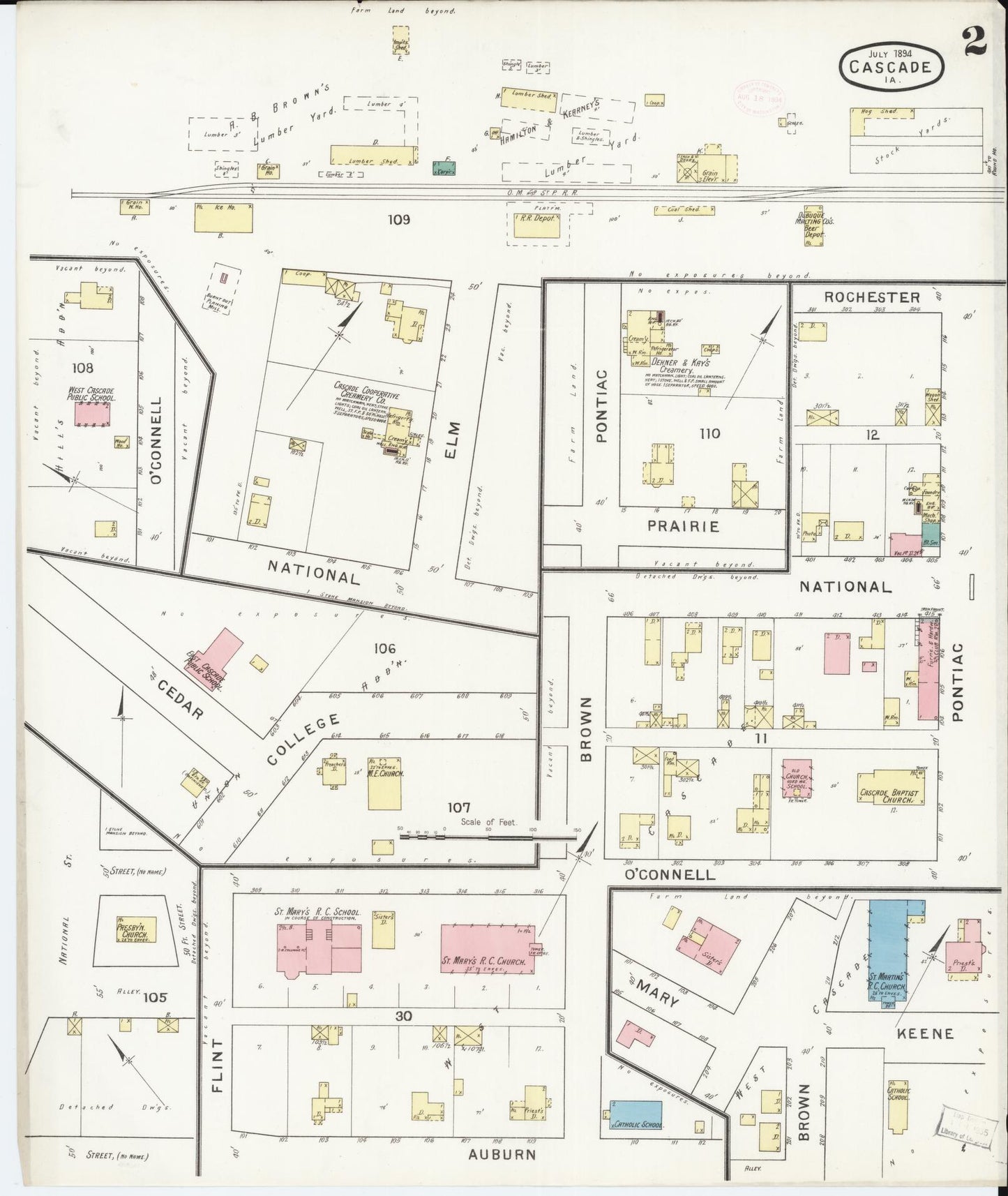 Sanborn Fire Insurance Map from Cascade, Dubuque and Jones Counties, Iowa (1894), Sheet #0002 - Historic Sanborn Fire Insurance Map Print, vintage old map wall art