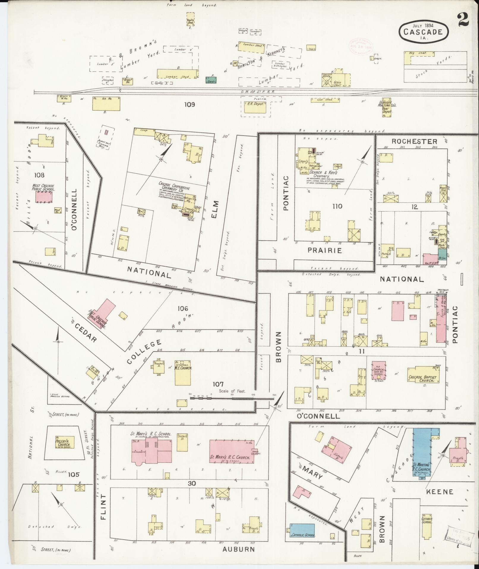 Sanborn Fire Insurance Map from Cascade, Dubuque and Jones Counties, Iowa (1894), Sheet #0002 - Historic Sanborn Fire Insurance Map Print, vintage old map wall art