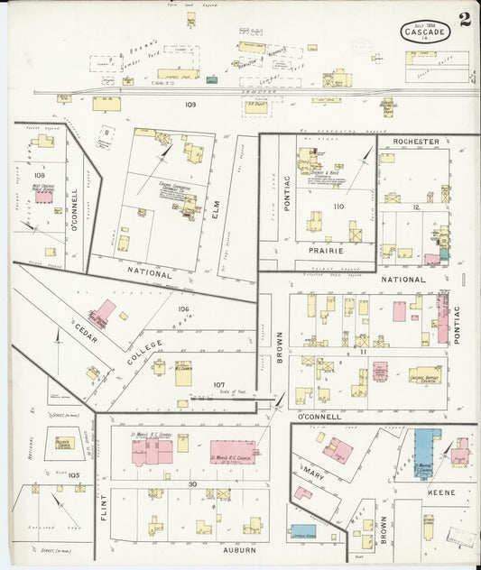 Sanborn Fire Insurance Map from Cascade, Dubuque and Jones Counties, Iowa (1894), Sheet #0002 - Historic Sanborn Fire Insurance Map Print, vintage old map wall art