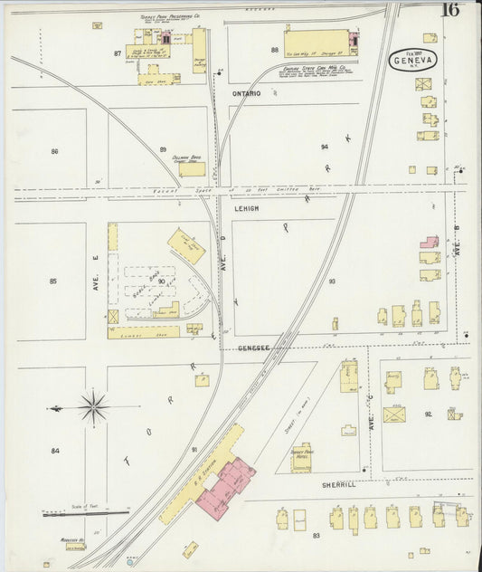 Sanborn Fire Insurance Map from Geneva, Ontario County, New York (1897), Sheet #0016 - Historic Sanborn Fire Insurance Map Print, vintage old map wall art, antique decor, genealogy gift, New York New York map
