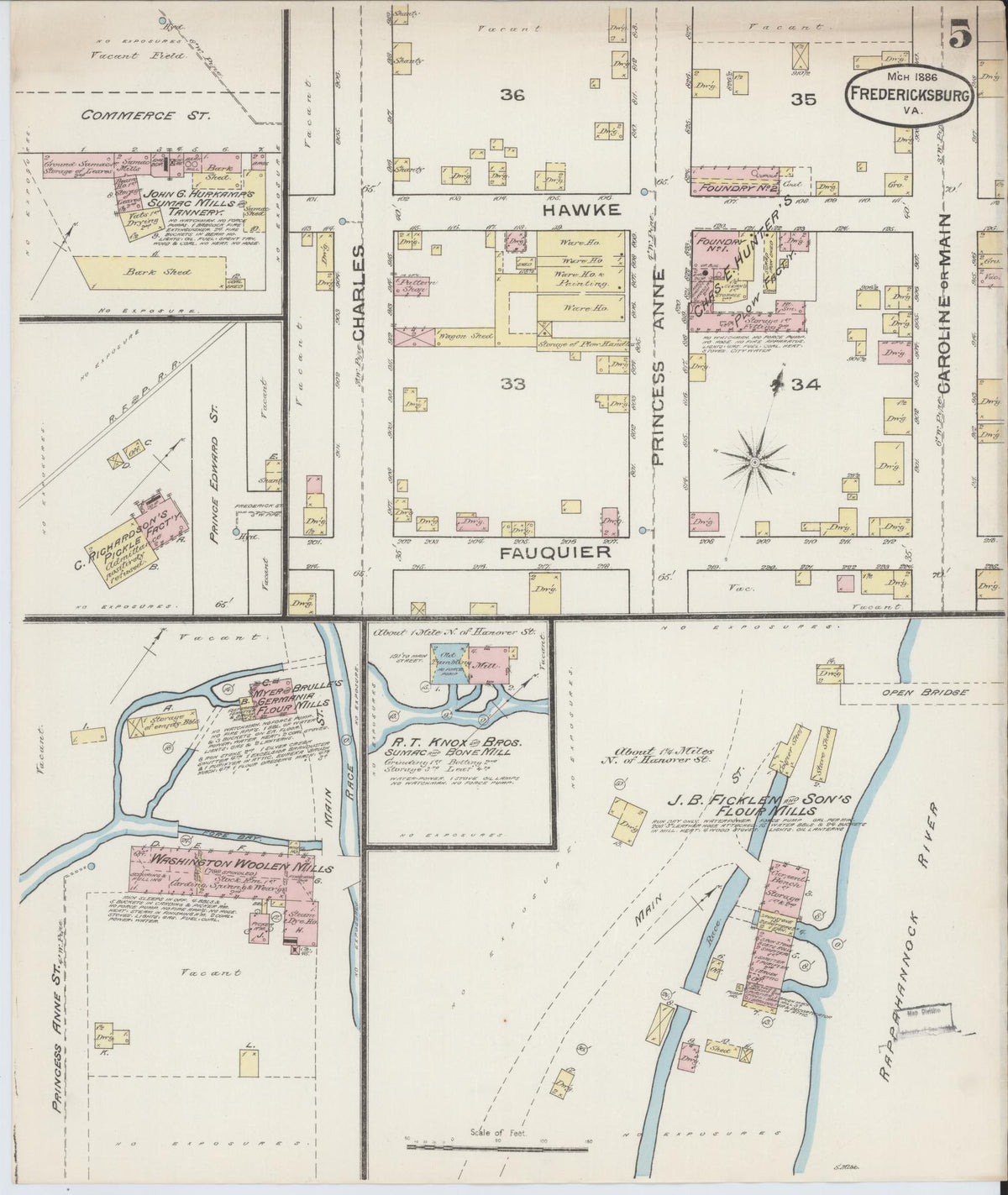Sanborn Fire Insurance Map from Fredericksburg, Independent Cities, Virginia (1886), Sheet #0005 - Complete Map Set gallery image, historic Sanborn map, vintage wall art, Virginia Virginia