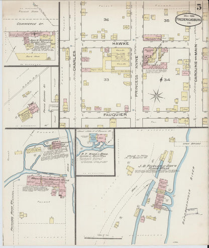 Sanborn Fire Insurance Map from Fredericksburg, Independent Cities, Virginia (1886), Sheet #0005 - Complete Map Set gallery image, historic Sanborn map, vintage wall art, Virginia Virginia