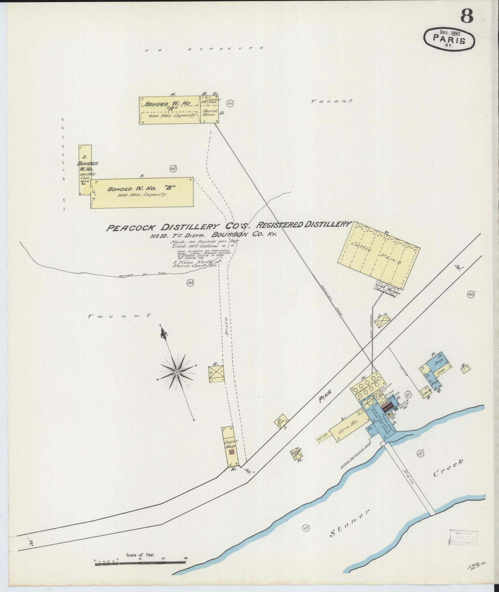 Sanborn Fire Insurance Map from Paris, Bourbon County, Kentucky (1890), Sheet #0008 - Historic Sanborn Fire Insurance Map Print, vintage old map wall art, antique decor, genealogy gift, Kentucky Kentucky map