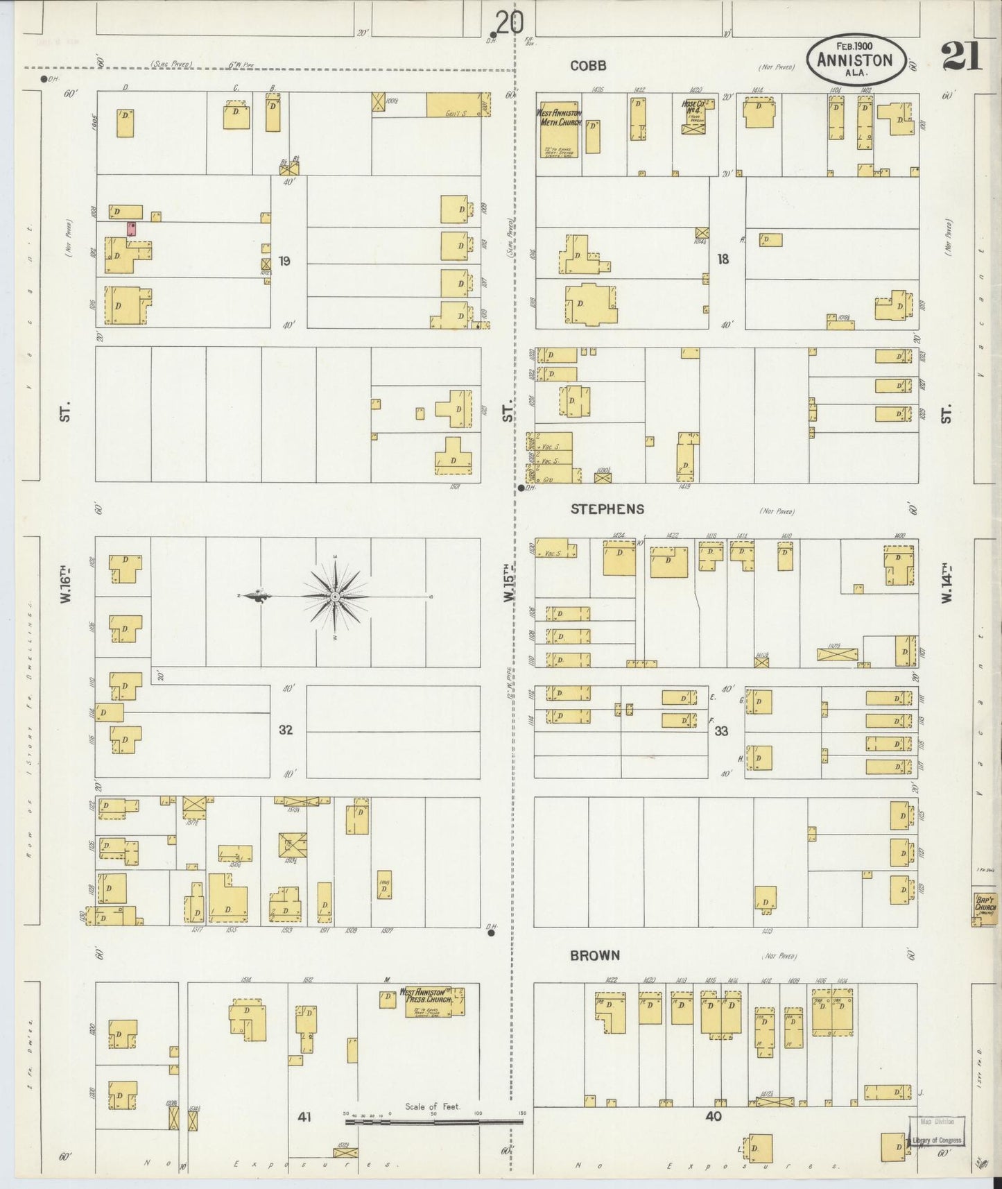 Sanborn Fire Insurance Map from Anniston, Calhoun County, Alabama (1900), Sheet #0021 - Complete Map Set gallery image, historic Sanborn map, vintage wall art, Alabama Alabama
