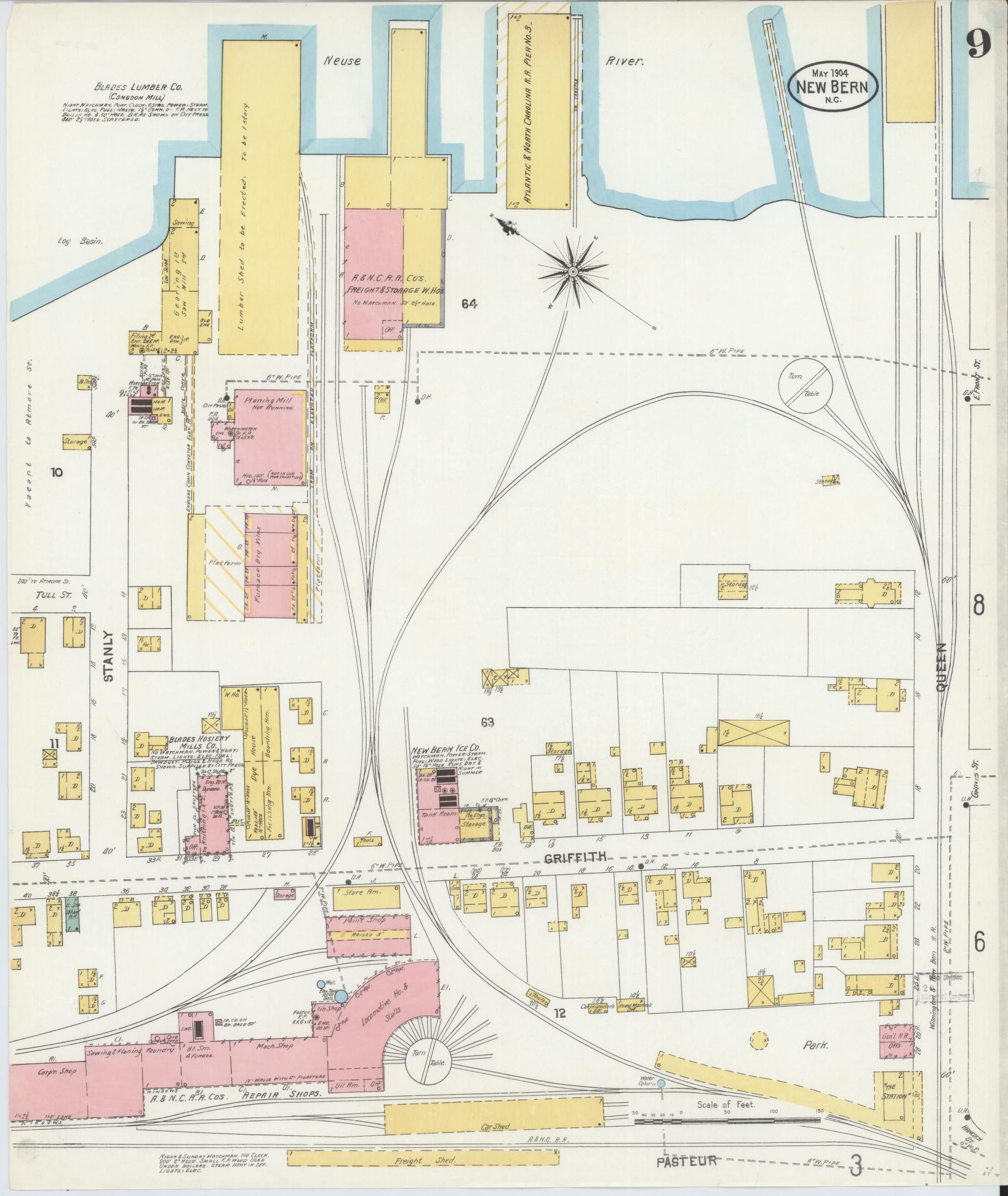 Sanborn Fire Insurance Map from New Bern, Craven County, North Carolina (1904), Sheet #0009 - Complete Map Set gallery image, historic Sanborn map, vintage wall art, North Carolina North Carolina