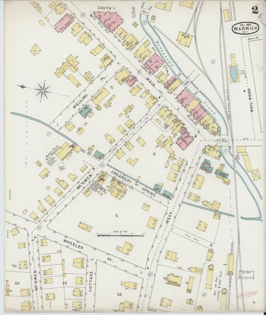Sanborn Fire Insurance Map from Warwick, Orange County, New York (1894), Sheet #0002 - Historic Sanborn Fire Insurance Map Print, vintage old map wall art, antique decor, genealogy gift, New York New York map