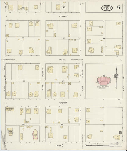 Sanborn Fire Insurance Map from Teague, Freestone County, Texas (1914), Sheet #0006 - Historic Sanborn Fire Insurance Map Print, vintage old map wall art, antique decor, genealogy gift, Texas Texas map