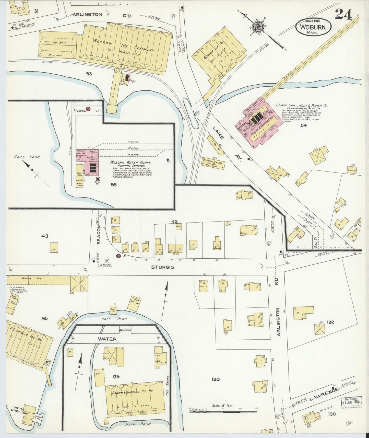 Sanborn Fire Insurance Map from Woburn, Middlesex County, Massachusetts (1910), Sheet #0024 - Historic Sanborn Fire Insurance Map Print, vintage old map wall art, antique decor, genealogy gift, Massachusetts Massachusetts map