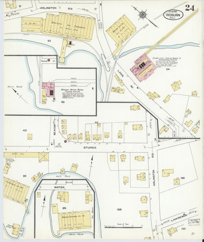 Sanborn Fire Insurance Map from Woburn, Middlesex County, Massachusetts (1910), Sheet #0024 - Historic Sanborn Fire Insurance Map Print, vintage old map wall art, antique decor, genealogy gift, Massachusetts Massachusetts map