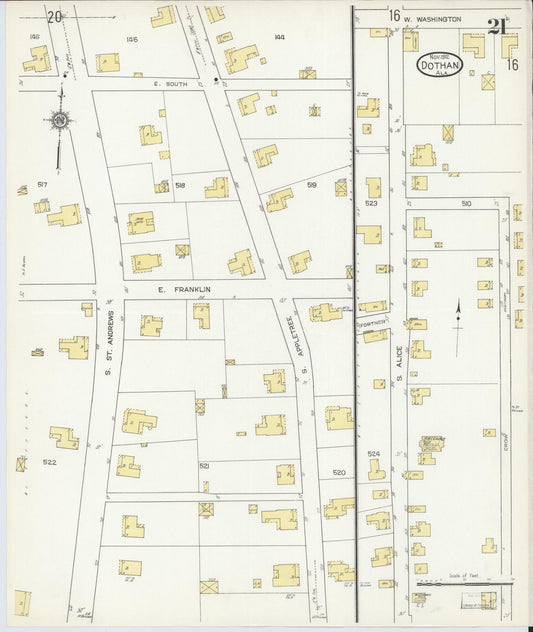 Sanborn Fire Insurance Map from Dothan, Houston County, Alabama (1912), Sheet #0021 - Historic Sanborn Fire Insurance Map Print, vintage old map wall art, antique decor, genealogy gift, Alabama Alabama map