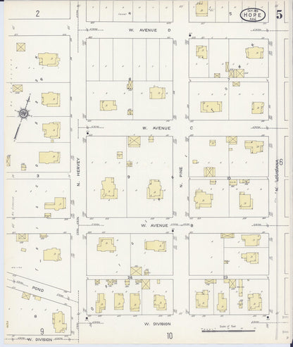 Sanborn Fire Insurance Map from Hope, Hempstead County, Arkansas (1913), Sheet #0005 - Complete Map Set gallery image, historic Sanborn map, vintage wall art, Arkansas Arkansas