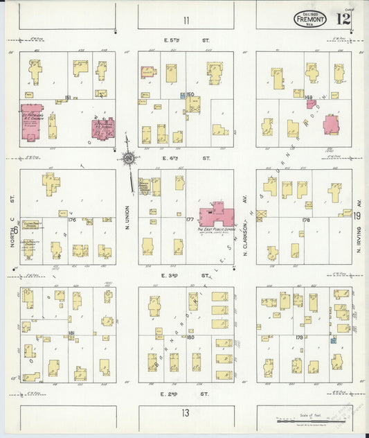 Sanborn Fire Insurance Map from Fremont, Dodge County, Nebraska (1920), Sheet #0012 - Historic Sanborn Fire Insurance Map Print, vintage old map wall art, antique decor, genealogy gift, Nebraska Nebraska map
