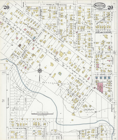 Sanborn Fire Insurance Map from Waukegan, Lake County, Illinois (1924), Sheet #0020 - Historic Sanborn Fire Insurance Map Print, vintage old map wall art, antique decor, genealogy gift, Illinois Illinois map