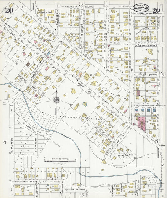 Sanborn Fire Insurance Map from Waukegan, Lake County, Illinois (1924), Sheet #0020 - Historic Sanborn Fire Insurance Map Print, vintage old map wall art, antique decor, genealogy gift, Illinois Illinois map