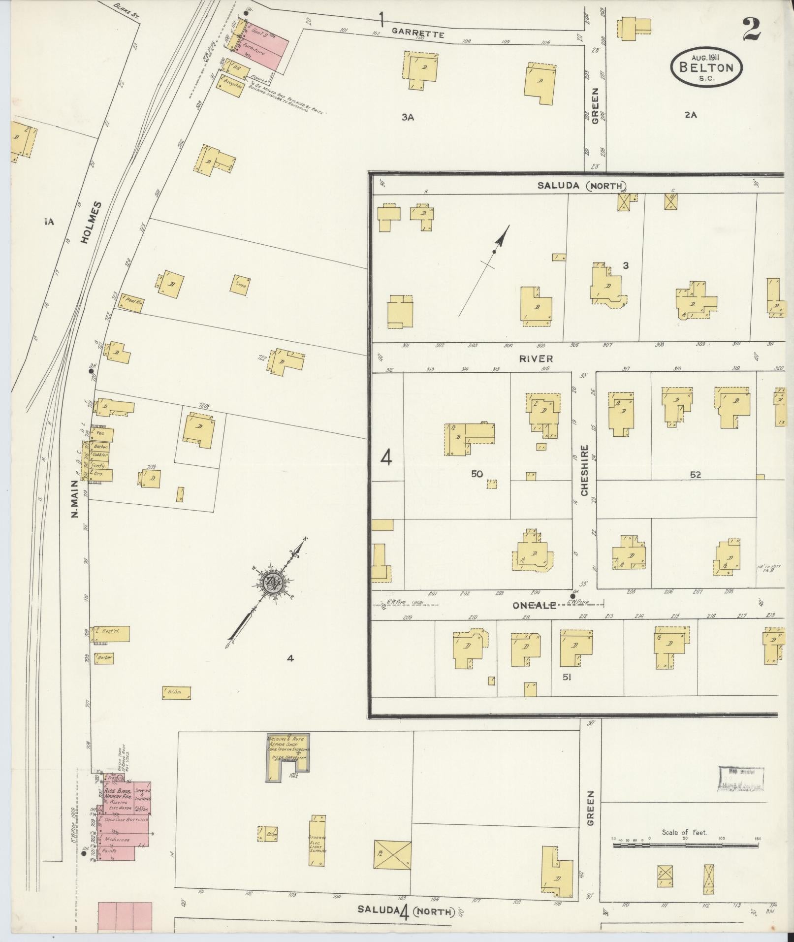 Sanborn Fire Insurance Map from Belton, Anderson County, South Carolina (1911), Sheet #0002 - Complete Map Set gallery image, historic Sanborn map, vintage wall art, South Carolina South Carolina