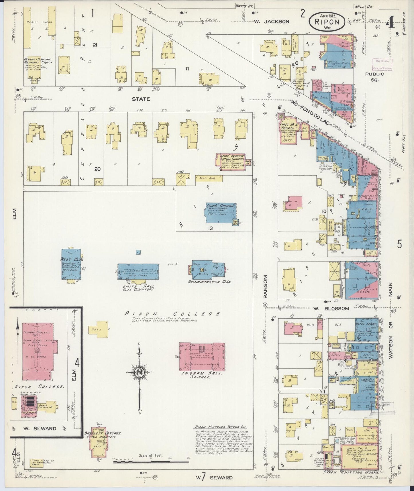 Sanborn Fire Insurance Map from Ripon, Fond du Lac County, Wisconsin (1913), Sheet #0004 - Complete Map Set gallery image, historic Sanborn map, vintage wall art, Wisconsin Wisconsin