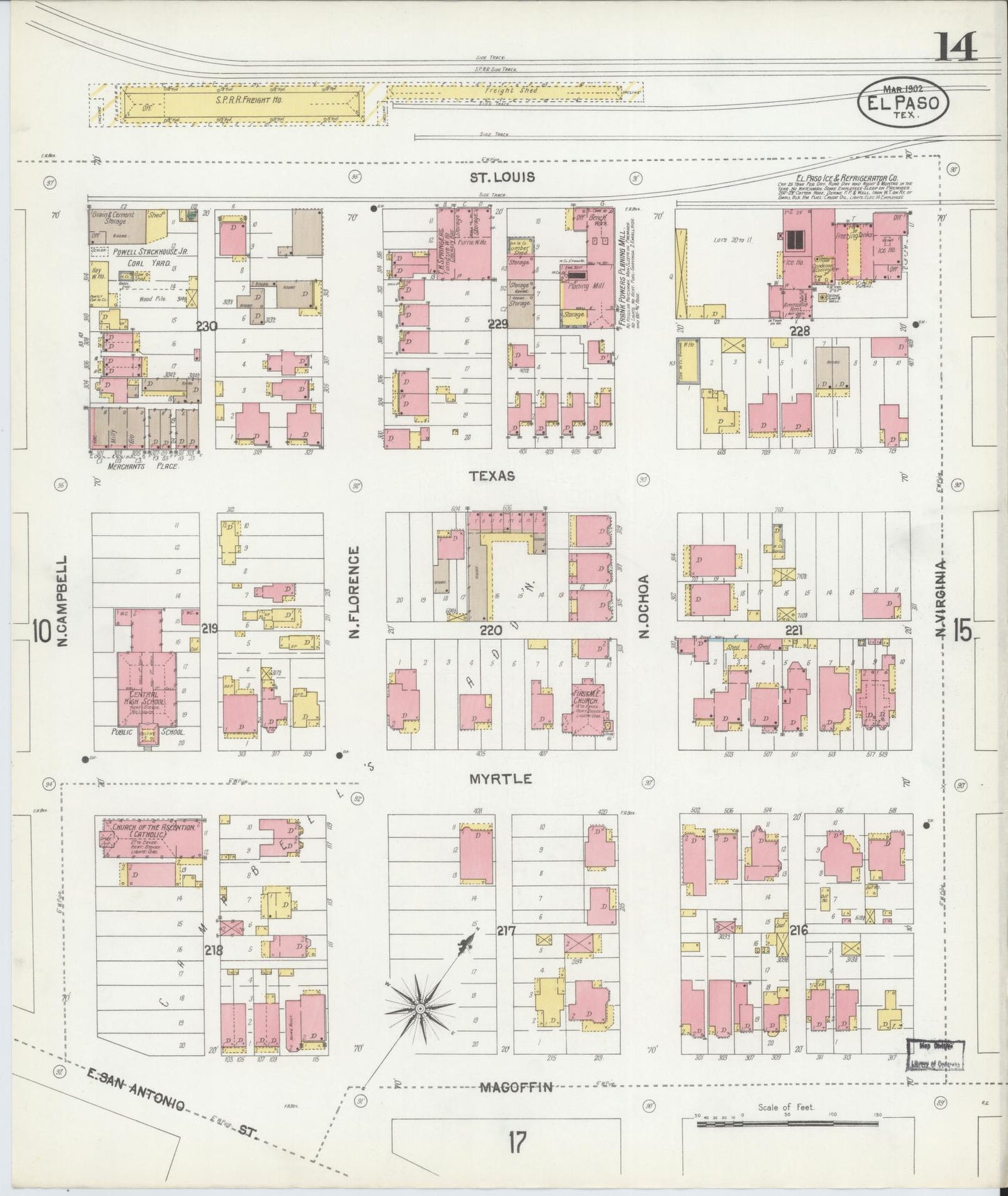 Sanborn Fire Insurance Map from El Paso, El Paso County, Texas (1902), Sheet #0014 - Complete Map Set gallery image, historic Sanborn map, vintage wall art, Texas Texas