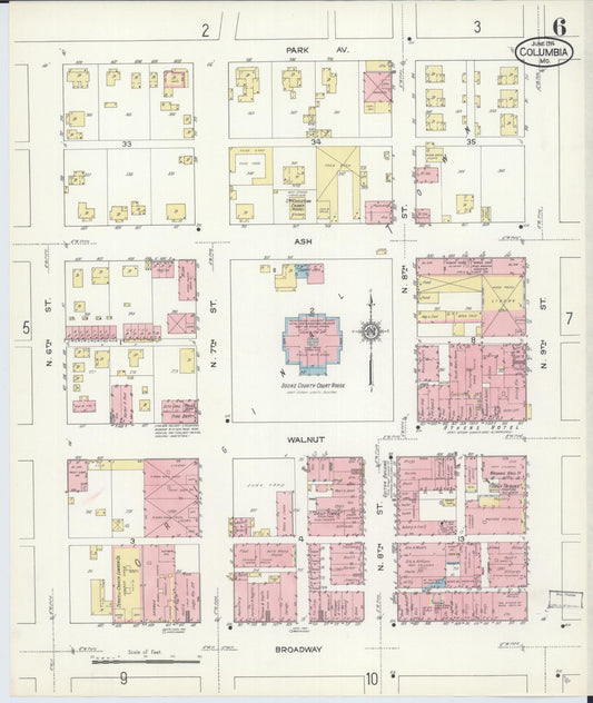 Sanborn Fire Insurance Map from Columbia, Boone County, Missouri (1914), Sheet #0006 - Historic Sanborn Fire Insurance Map Print, vintage old map wall art, antique decor, genealogy gift, Missouri Missouri map
