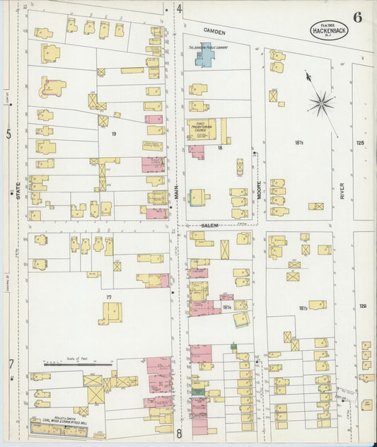 Sanborn Fire Insurance Map from Hackensack, Bergen County, New Jersey (1902), Sheet #0006 - Historic Sanborn Fire Insurance Map Print, vintage old map wall art, antique decor, genealogy gift, New Jersey New Jersey map