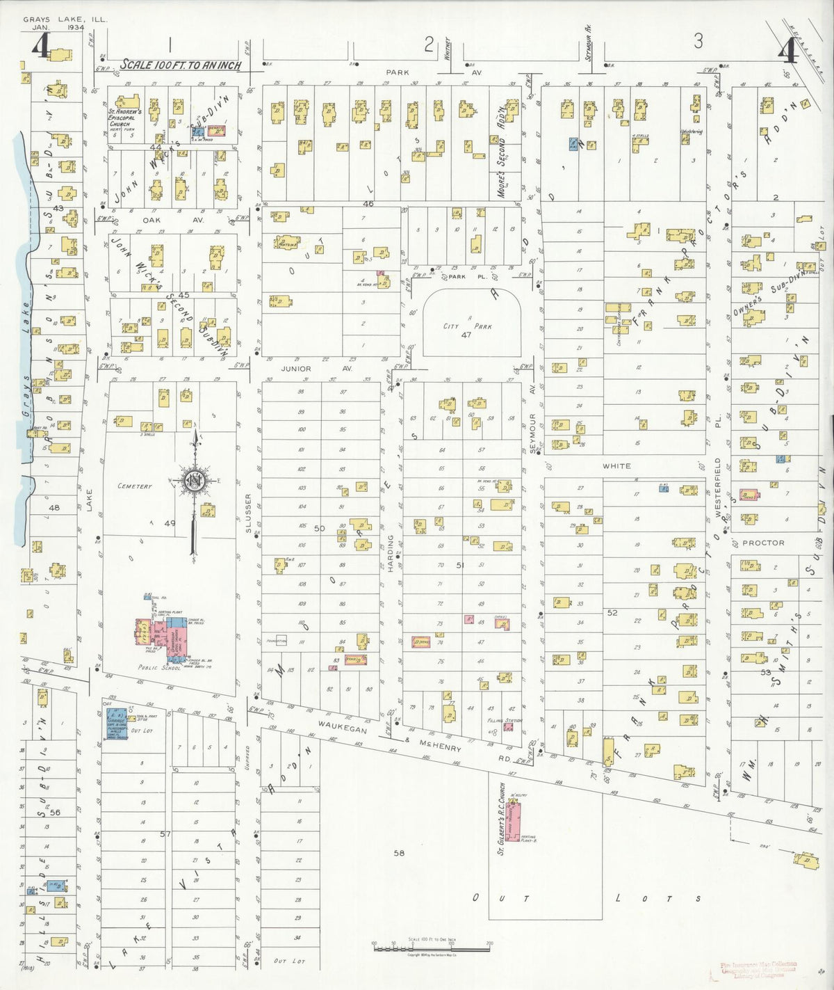 Sanborn Fire Insurance Map from Grays Lake, Lake County, Illinois (1934), Sheet #0004 - Complete Map Set gallery image, historic Sanborn map, vintage wall art, Illinois Illinois