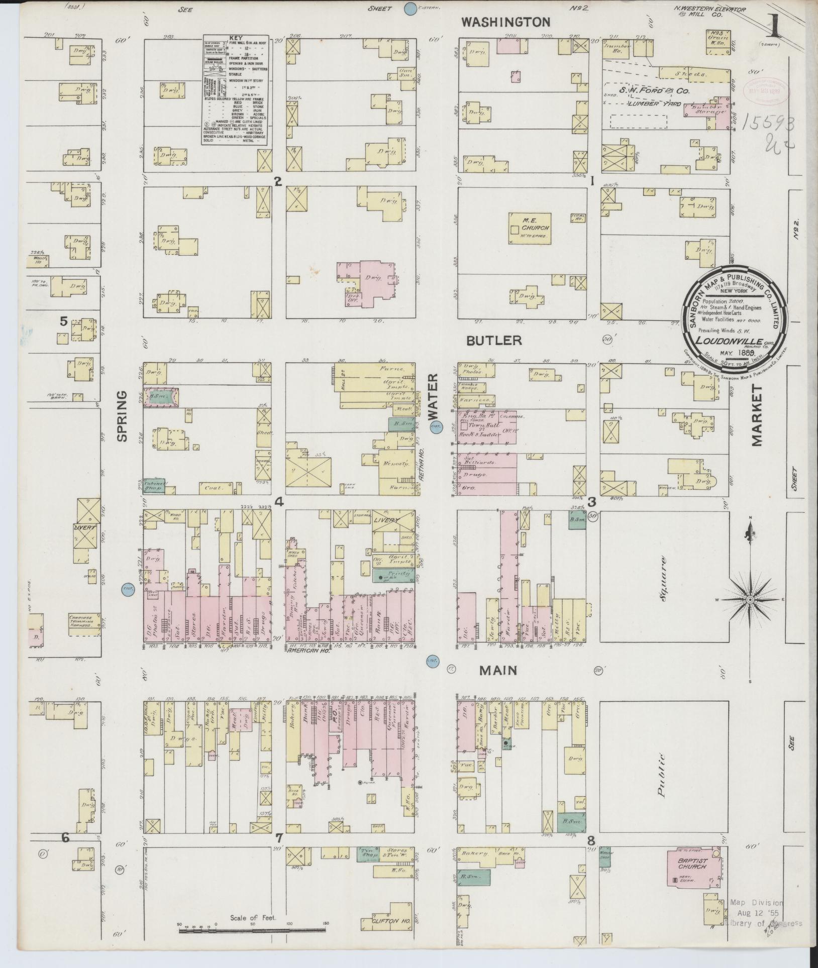 Sanborn Fire Insurance Map from Loudonville, Ashland County, Ohio (1889), Sheet #0001 - Complete Map Set gallery image, historic Sanborn map, vintage wall art, Ohio Ohio