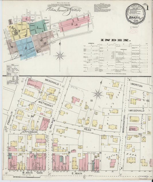 Sanborn Fire Insurance Map from Brazil, Clay County, Indiana (1892), Sheet #0001 - Historic Sanborn Fire Insurance Map Print, vintage old map wall art, antique decor, genealogy gift, Indiana Indiana map