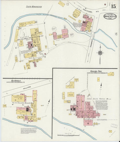Sanborn Fire Insurance Map from Manchester, Hartford County, Connecticut (1919), Sheet #0015 - Complete Map Set gallery image, historic Sanborn map, vintage wall art, Connecticut Connecticut