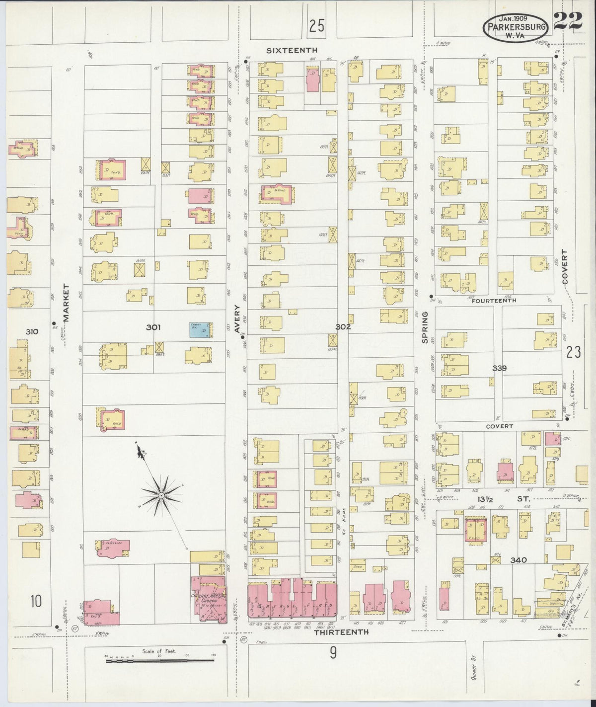 Sanborn Fire Insurance Map from Parkersburg, Wood County, West Virginia (1909), Sheet #0022 - Complete Map Set gallery image, historic Sanborn map, vintage wall art, West Virginia West Virginia