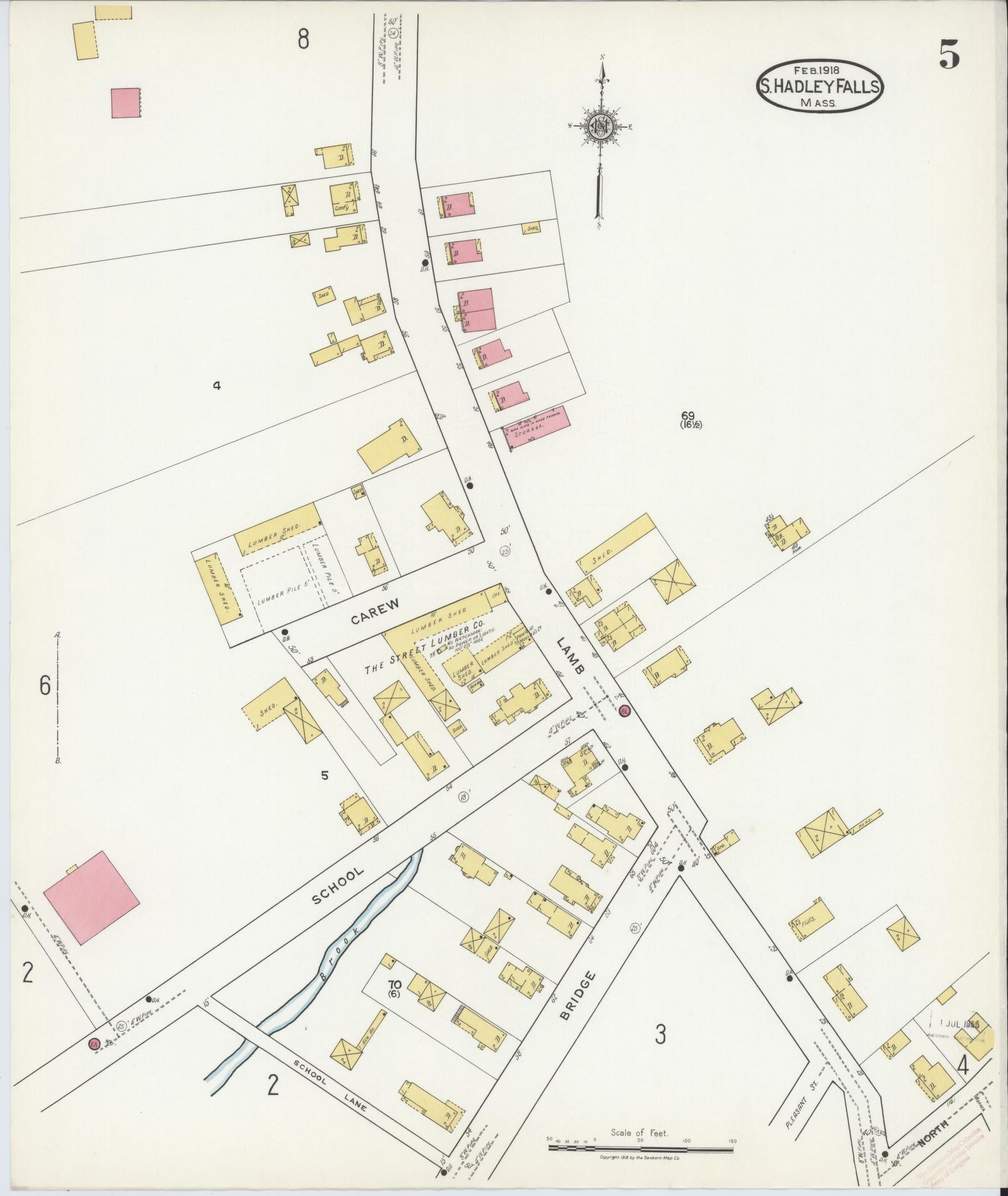 Sanborn Fire Insurance Map from South Hadley Falls, Hampshire County, Massachusetts (1918), Sheet #0005 - Historic Sanborn Fire Insurance Map Print, vintage old map wall art, antique decor, genealogy gift, Massachusetts Massachusetts map