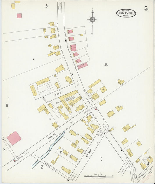 Sanborn Fire Insurance Map from South Hadley Falls, Hampshire County, Massachusetts (1918), Sheet #0005 - Historic Sanborn Fire Insurance Map Print, vintage old map wall art, antique decor, genealogy gift, Massachusetts Massachusetts map