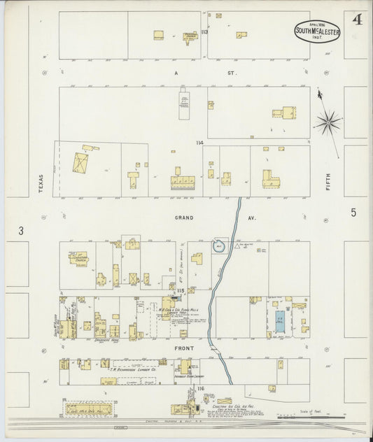 Sanborn Fire Insurance Map from South McAlester, Pittsburg County, Oklahoma (1896), Sheet #0004 - Historic Sanborn Fire Insurance Map Print, vintage old map wall art, antique decor, genealogy gift, Oklahoma Oklahoma map