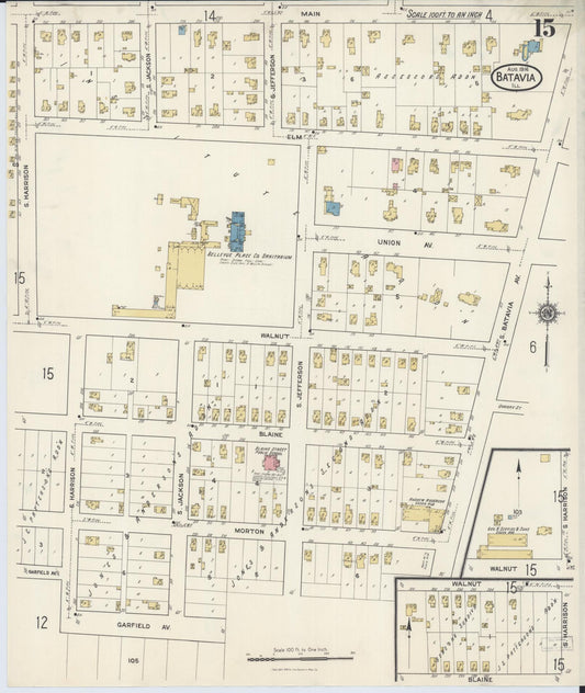 Sanborn Fire Insurance Map from Batavia, Kane County, Illinois (1916), Sheet #0015 - Historic Sanborn Fire Insurance Map Print, vintage old map wall art, antique decor, genealogy gift, Illinois Illinois map
