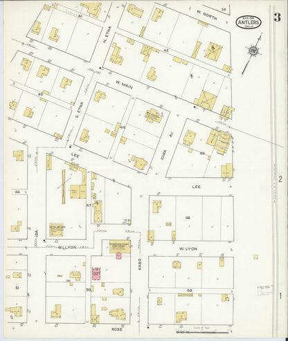 Sanborn Fire Insurance Map from Antlers, Pushmataha County, Oklahoma (1916), Sheet #0003 - Complete Map Set gallery image, historic Sanborn map, vintage wall art, Oklahoma Oklahoma
