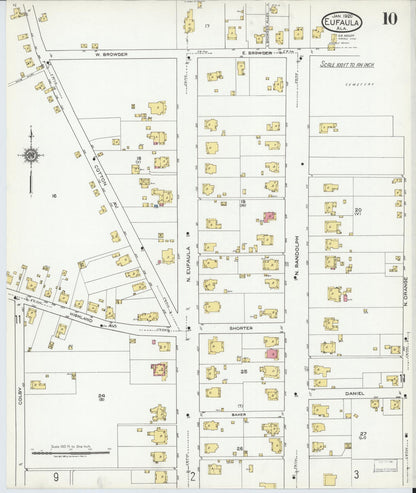Sanborn Fire Insurance Map from Eufaula, Barbour County, Alabama (1920), Sheet #0010 - Complete Map Set gallery image, historic Sanborn map, vintage wall art, Alabama Alabama