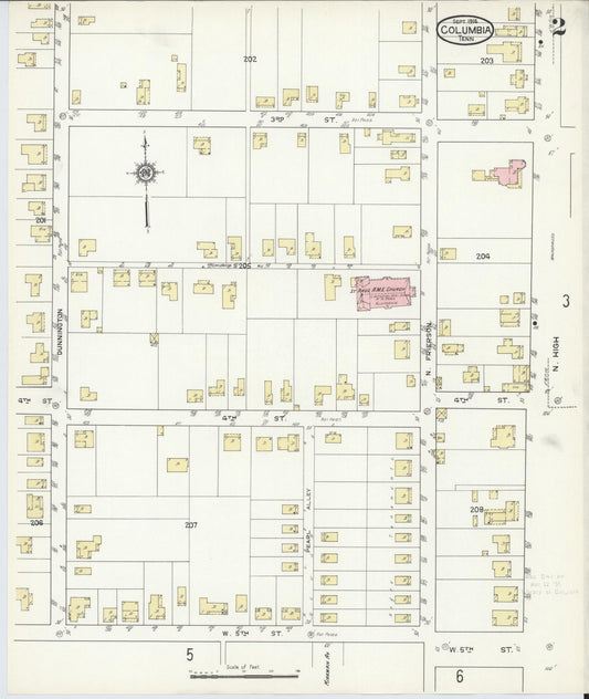 Sanborn Fire Insurance Map from Columbia, Maury County, Tennessee (1914), Sheet #0002 - Historic Sanborn Fire Insurance Map Print, vintage old map wall art, antique decor, genealogy gift, Tennessee Tennessee map
