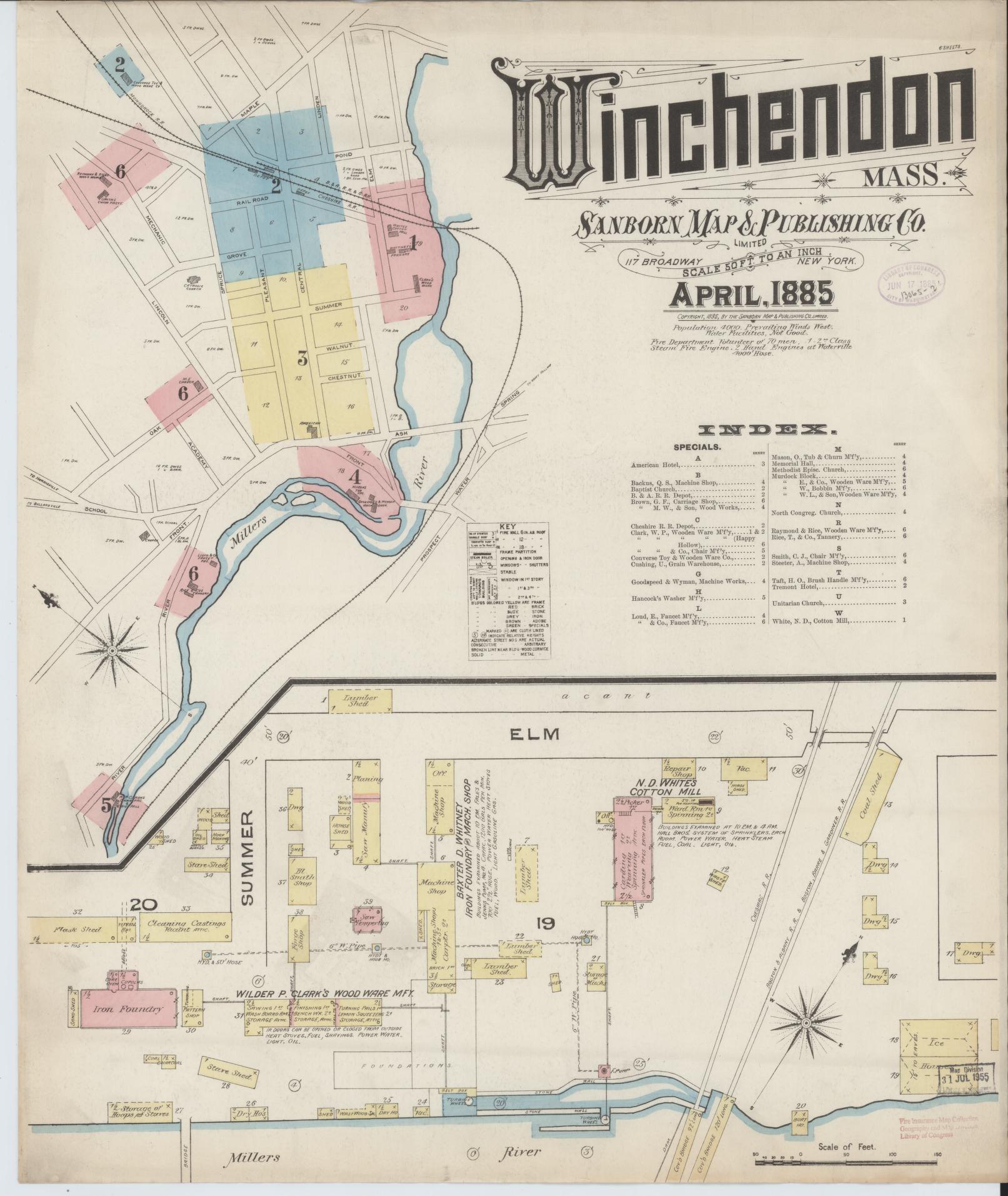 Sanborn Fire Insurance Map from Winchendon, Worcester County, Massachusetts (1885), Sheet #0001 - Complete Map Set gallery image, historic Sanborn map, vintage wall art, Massachusetts Massachusetts