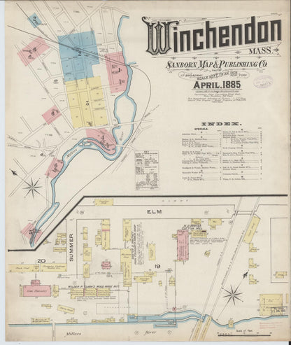 Sanborn Fire Insurance Map from Winchendon, Worcester County, Massachusetts (1885), Sheet #0001 - Complete Map Set gallery image, historic Sanborn map, vintage wall art, Massachusetts Massachusetts