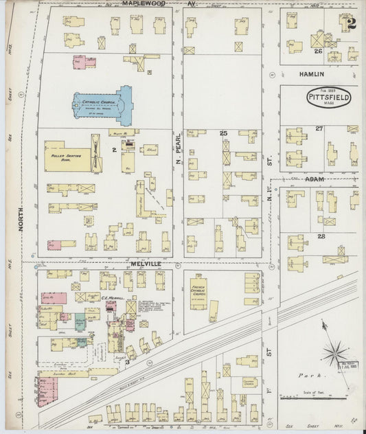 Sanborn Fire Insurance Map from Pittsfield, Berkshire County, Massachusetts (1889), Sheet #0002 - Historic Sanborn Fire Insurance Map Print, vintage old map wall art, antique decor, genealogy gift, Massachusetts Massachusetts map