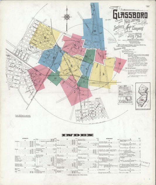 Sanborn Fire Insurance Map from Glassboro, Gloucester County, New Jersey (1923), Sheet #0001 - Historic Sanborn Fire Insurance Map Print, vintage old map wall art, antique decor, genealogy gift, New Jersey New Jersey map