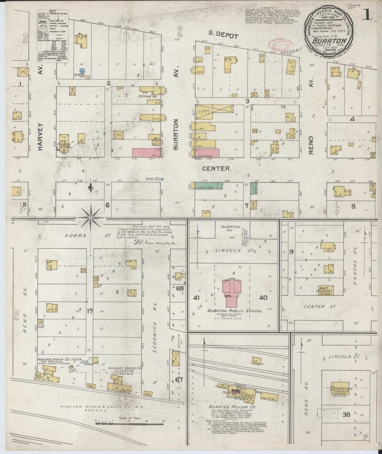 Sanborn Fire Insurance Map from Burrton, Harvey County, Kansas (1892), Sheet #0001 - Complete Map Set gallery image, historic Sanborn map, vintage wall art, Kansas Kansas