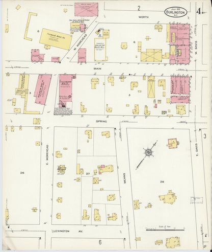 Sanborn Fire Insurance Map from Burlington, Alamance County, North Carolina (1913), Sheet #0004 - Complete Map Set gallery image, historic Sanborn map, vintage wall art, North Carolina North Carolina