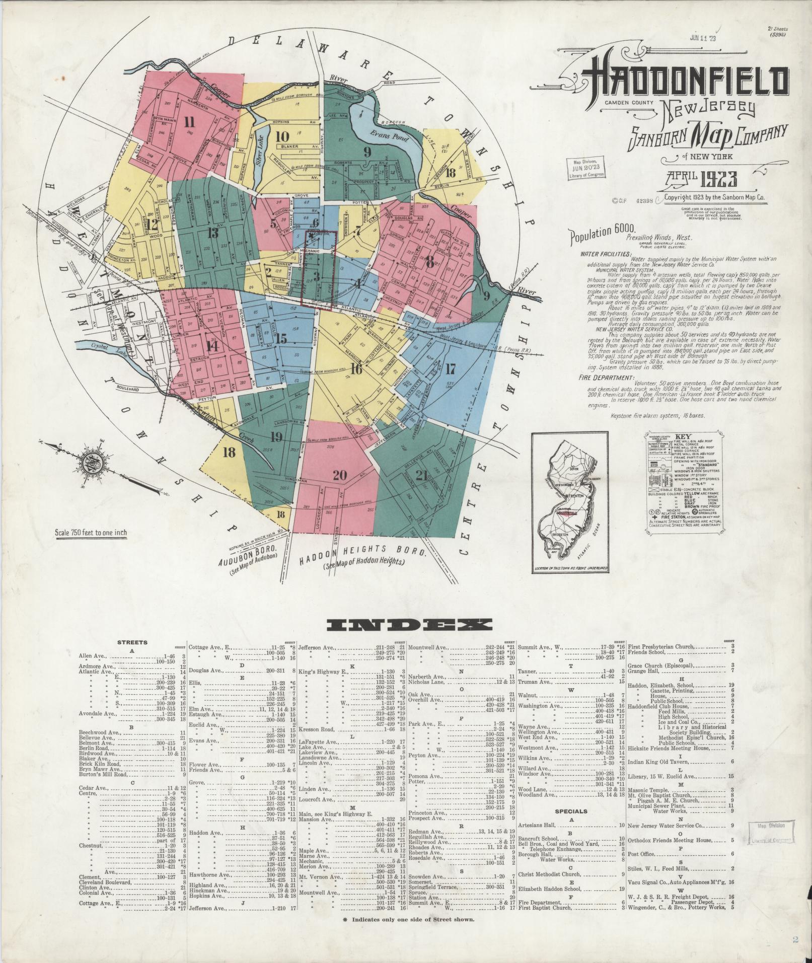 Sanborn Fire Insurance Map from Haddonfield, Camden County, New Jersey. (1923) – Historic Sanborn Fire Insurance Map Print