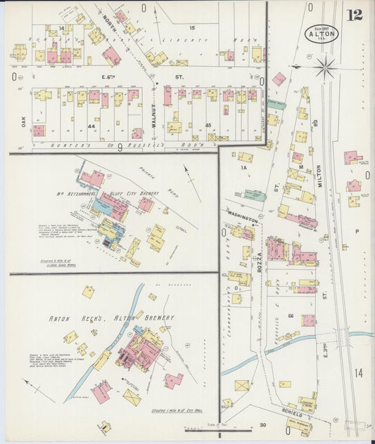 Sanborn Fire Insurance Map from Alton, Madison County, Illinois (1897), Sheet #0012 - Historic Sanborn Fire Insurance Map Print, vintage old map wall art, antique decor, genealogy gift, Illinois Illinois map