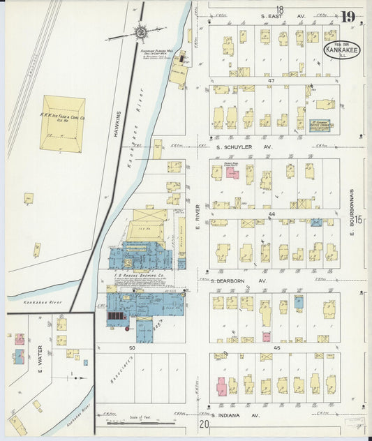 Sanborn Fire Insurance Map from Kankakee, Kankakee County, Illinois (1914), Sheet #0019 - Historic Sanborn Fire Insurance Map Print, vintage old map wall art, antique decor, genealogy gift, Illinois Illinois map