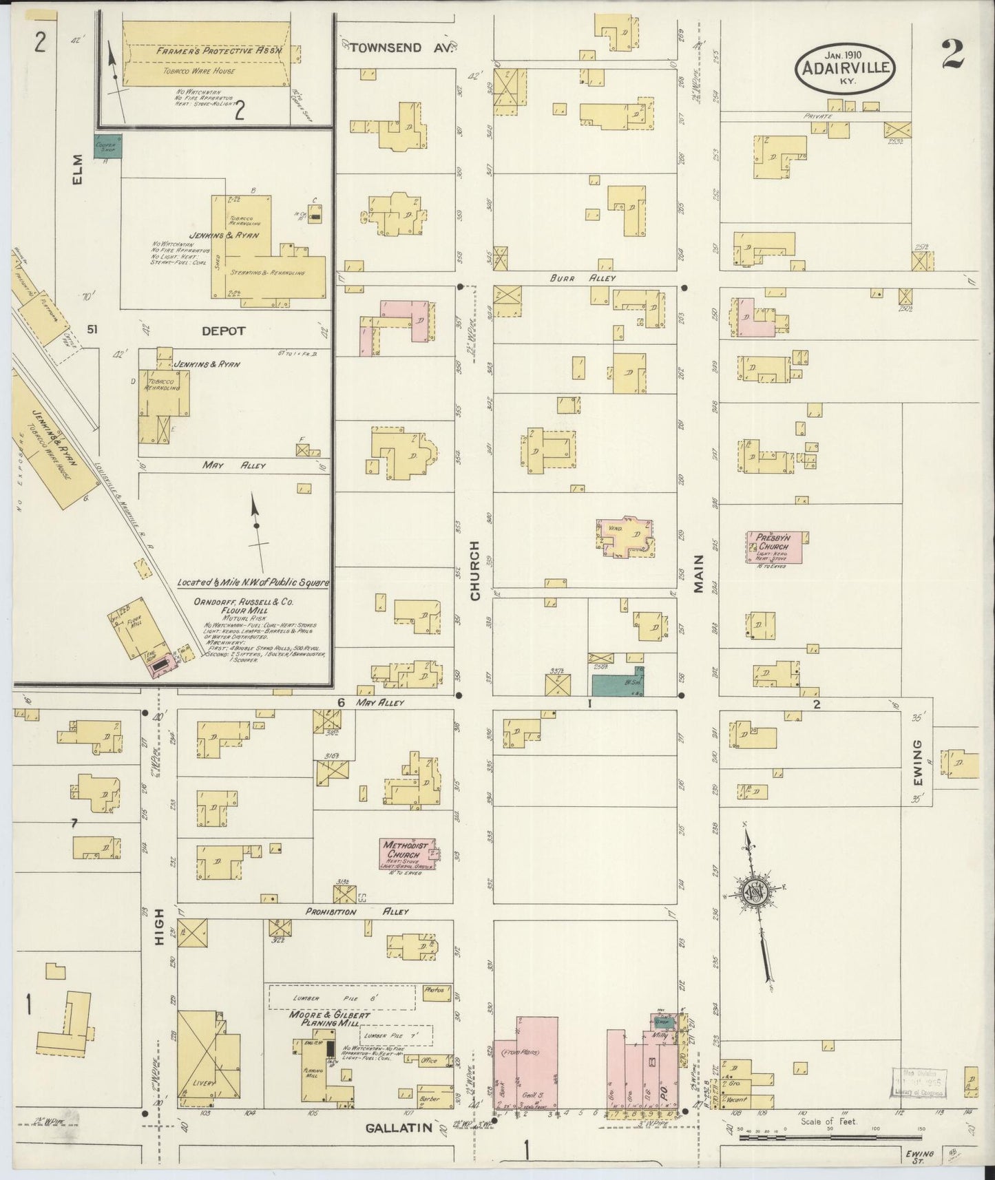 Sanborn Fire Insurance Map from Adairville, Logan County, Kentucky (1910), Sheet #0002 - Historic Sanborn Fire Insurance Map Print, vintage old map wall art, antique decor, genealogy gift, Kentucky Kentucky map